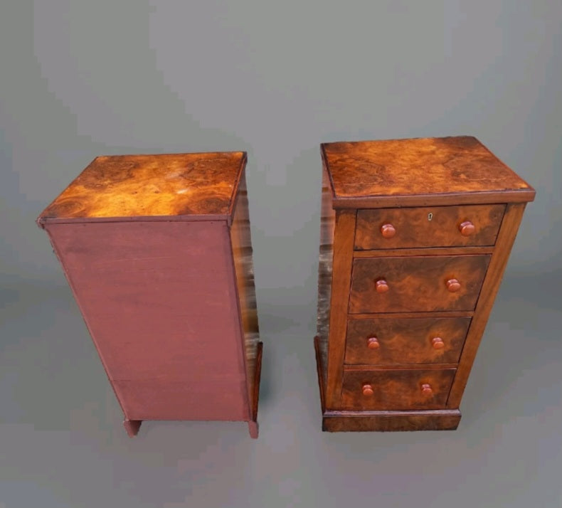 PAIR OF VICTORIAN WALNUT BURR BEDSIDE CHESTS