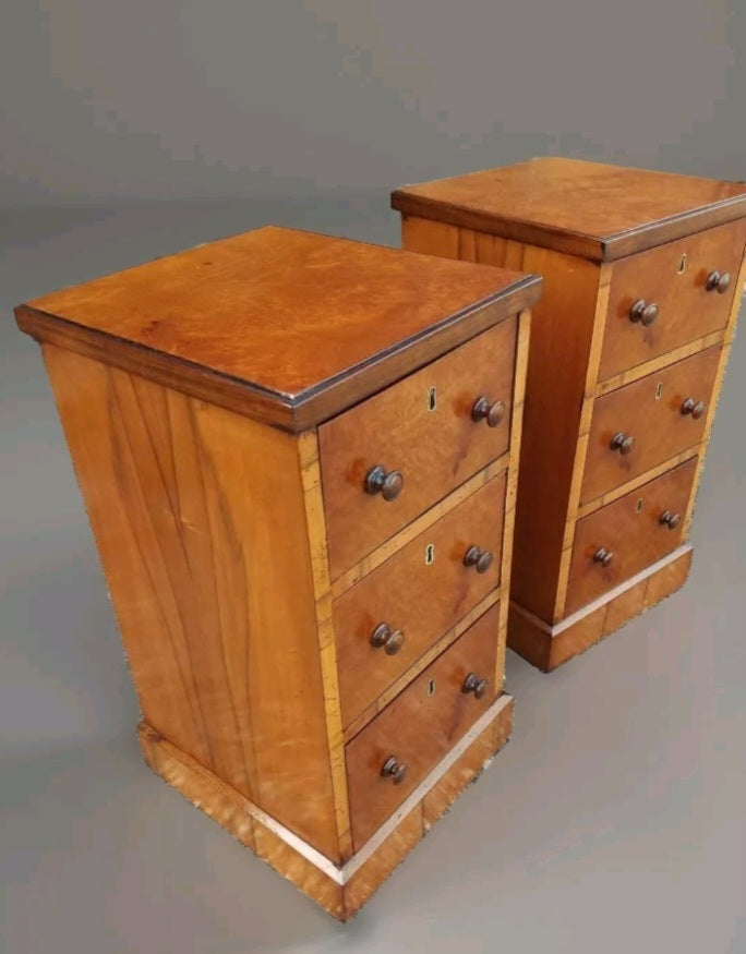 PAIR OF VICTORIAN BURR BEDSIDE CHESTS