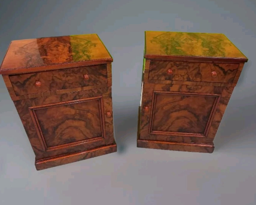 PAIR OF VICTORIAN BURR WALNUT BEDSIDE CABINETS