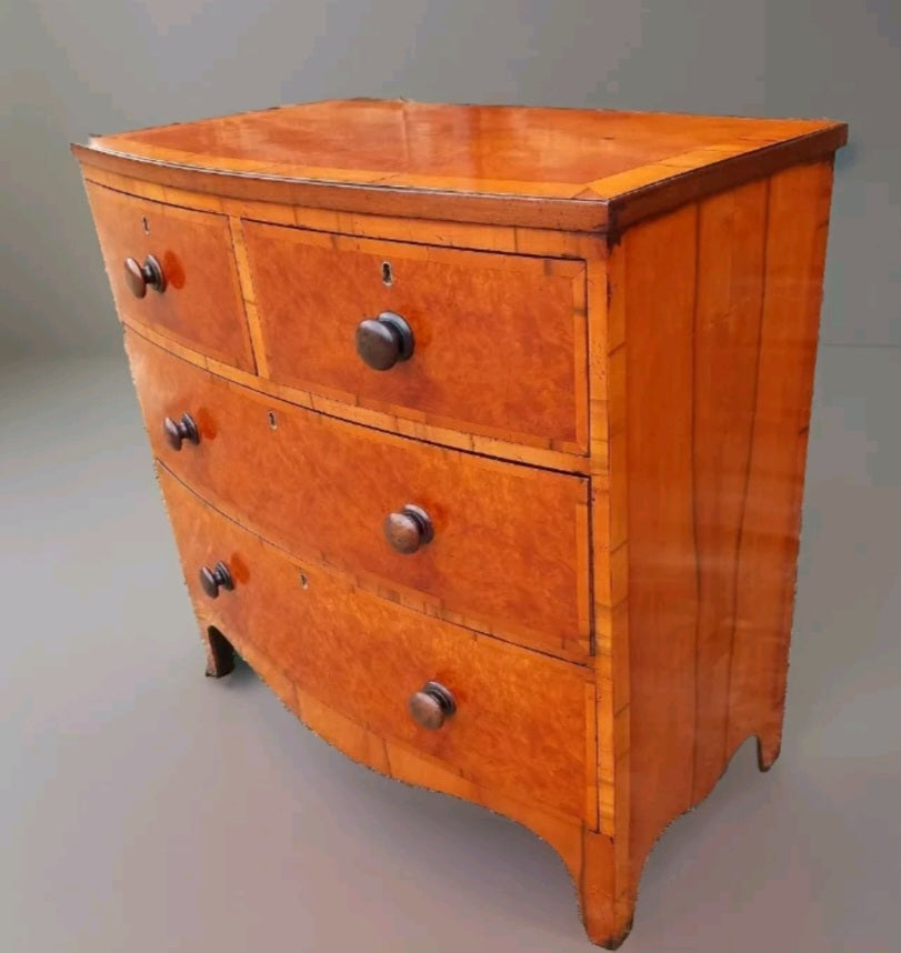 VICTORIAN BURR BOWFRONT CHEST OF DRAWERS