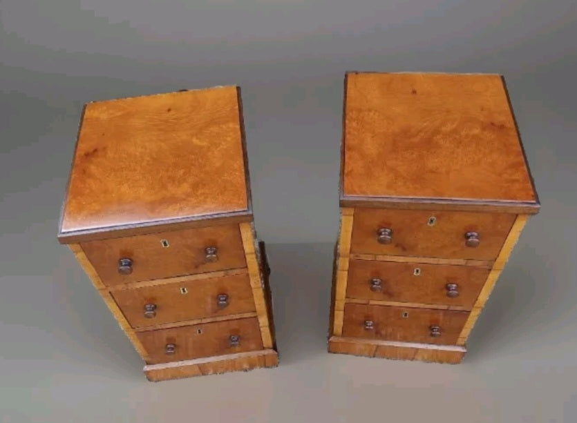 PAIR OF VICTORIAN BURR BEDSIDE CHESTS
