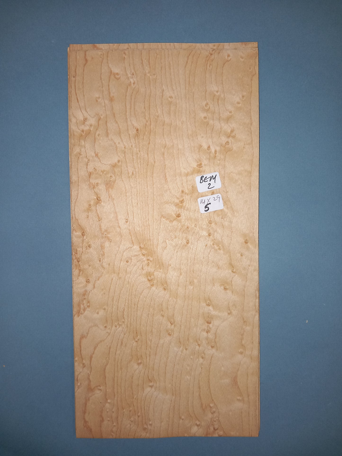 CONSECUTIVE SHEETS OF BIRDS EYE MAPLE VENEER 14 X 29 CM