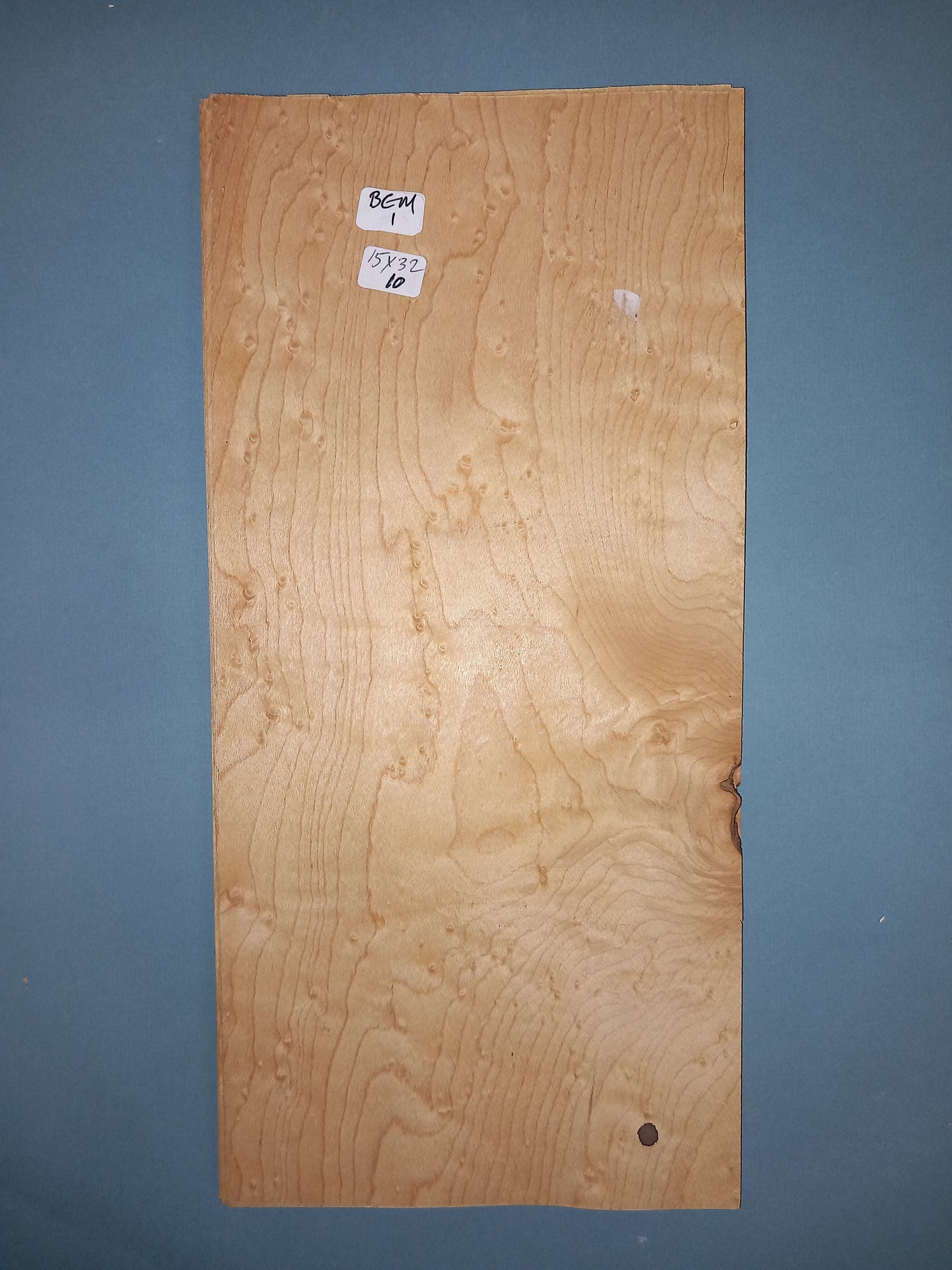 CONSECUTIVE SHEETS OF BIRDS EYE MAPLE VENEER 15 X 32 CM