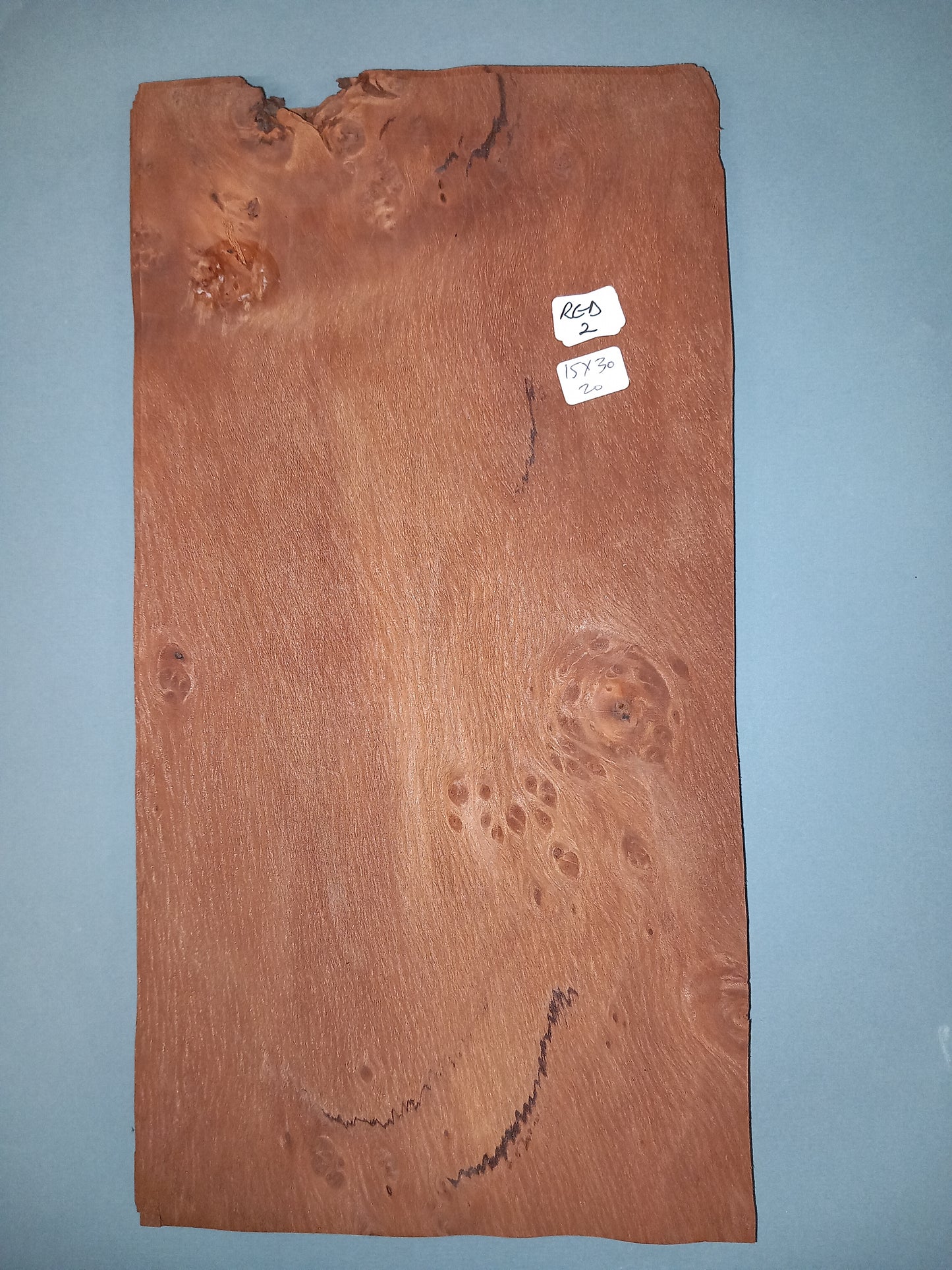 CONSECUTIVE SHEETS OF REDWOOD BURR VENEER 15 X 30 CM