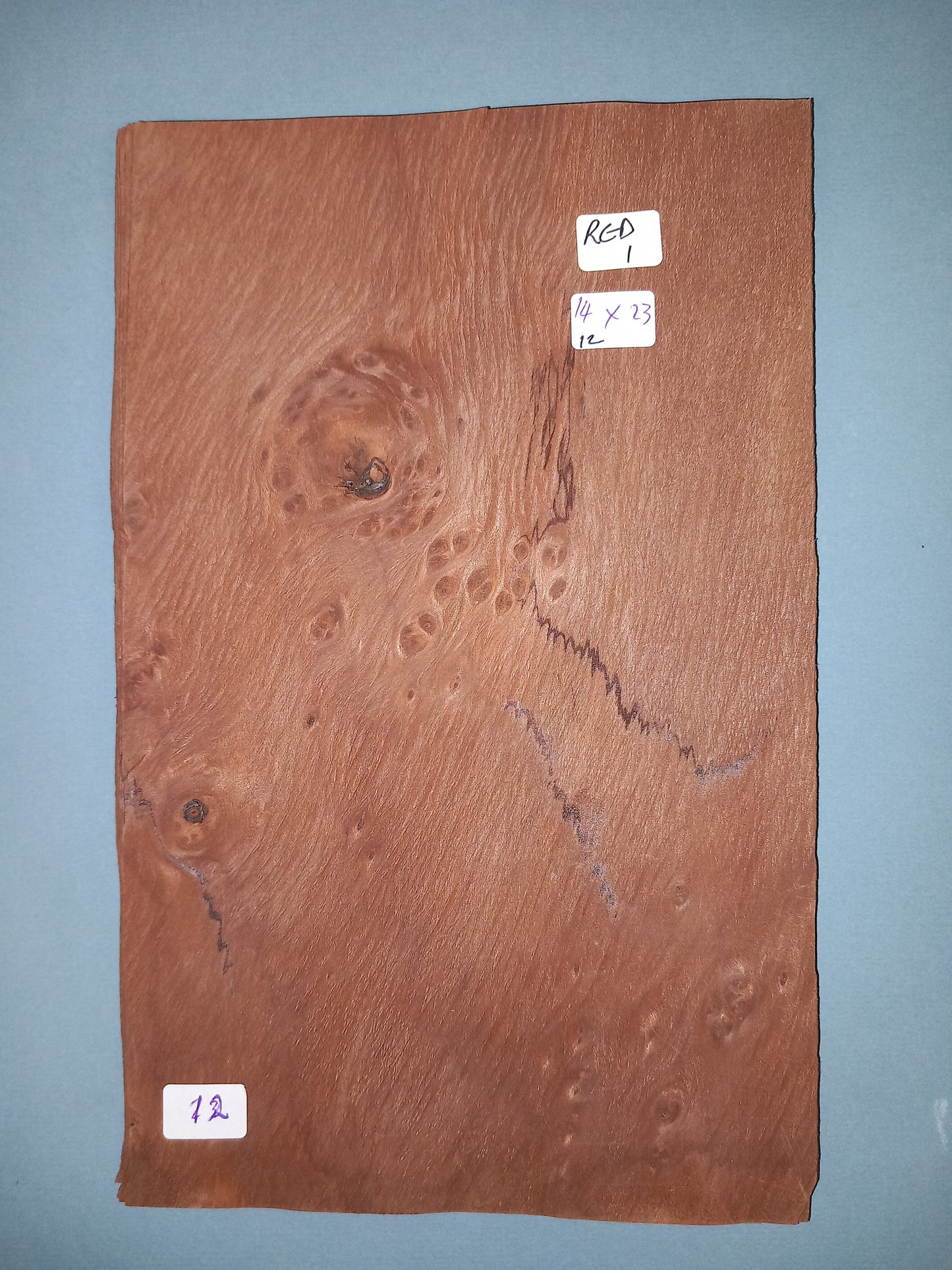 CONSECUTIVE SHEETS OF REDWOOD BURR VENEER 14 X 23 CM