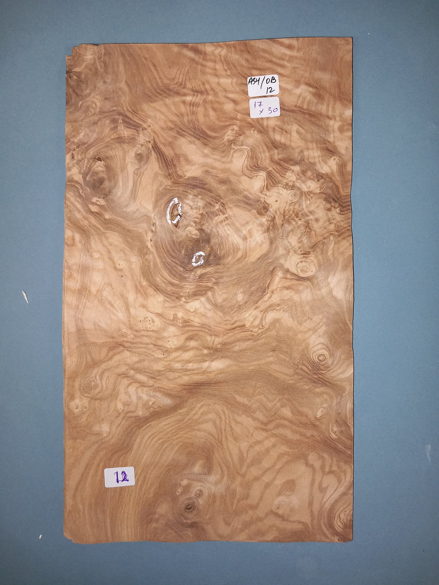 CONSECUTIVE SHEETS OF OLIVE ASH BURR VENEER 17 X 30 CM