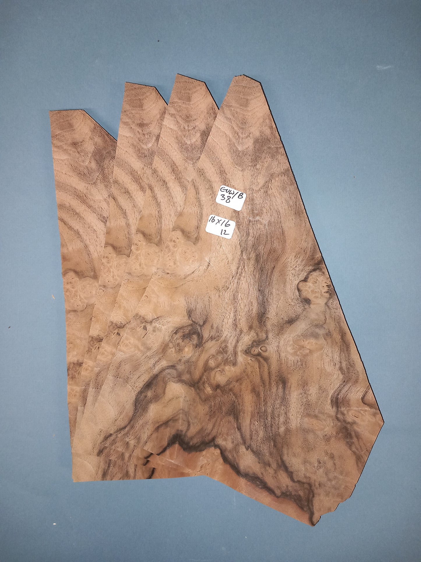 4 X CONSECUTIVE SHEETS OF EUROPEAN WALNUT BURR VENEER 16 X 16 CM