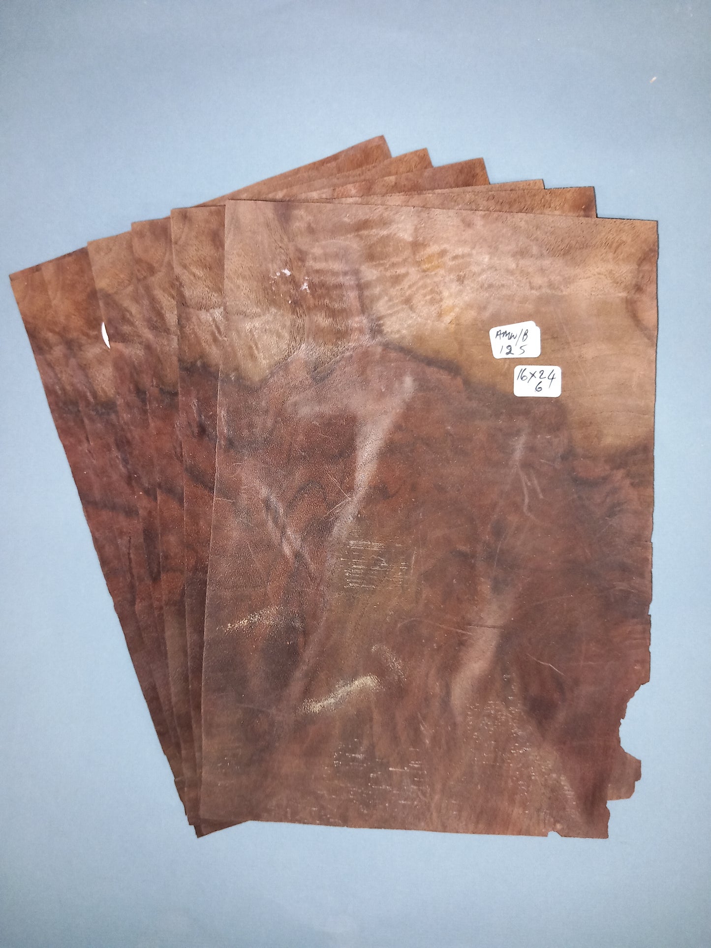 6 CONSECUTIVE SHEETS OF AMERICAN WALNUT BURR VENEER 16 X 24 CM