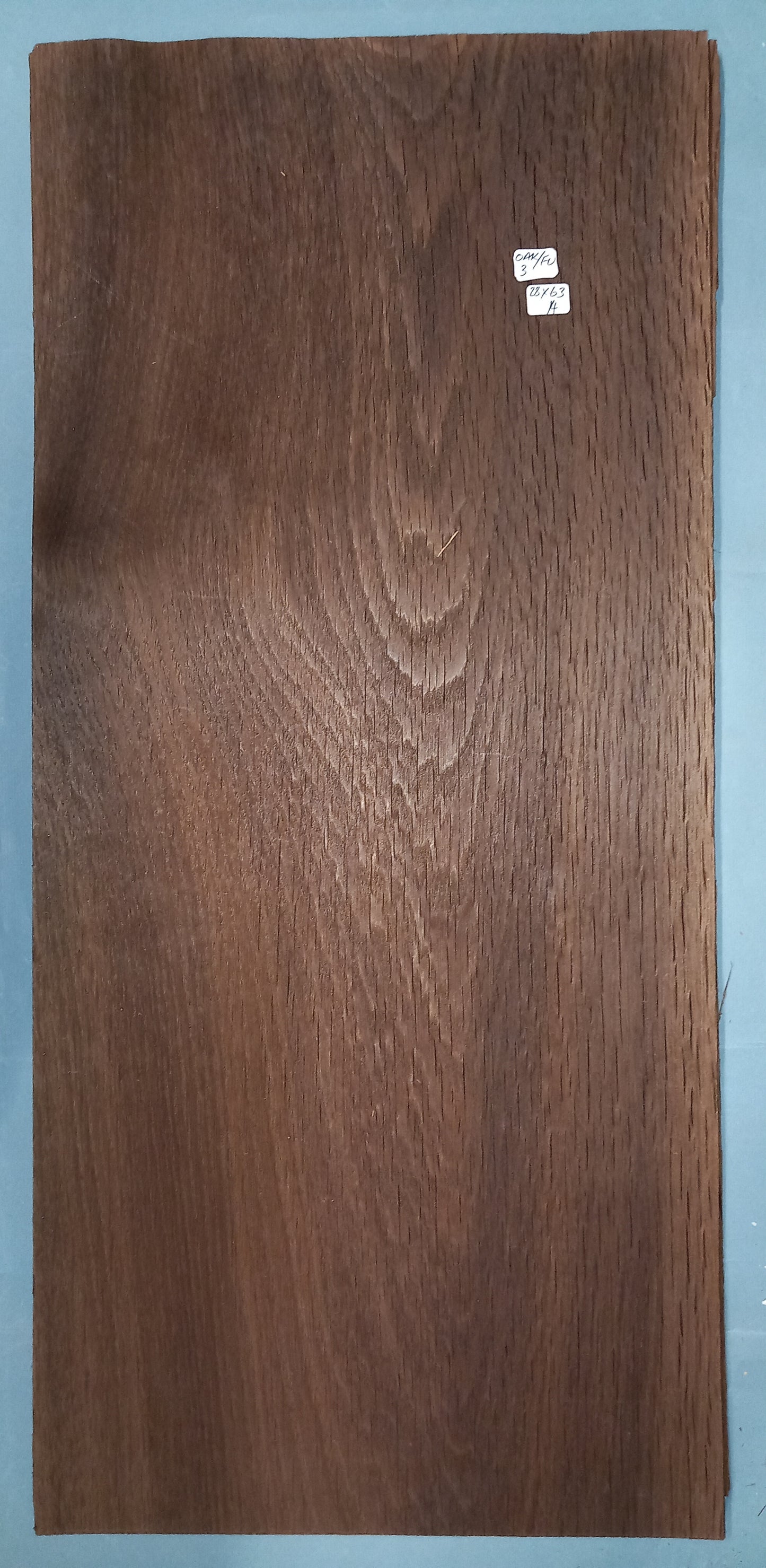 LARGE CONSECUTIVE SHEETS OF FUMED OAK VENEER 28 X 63 CM