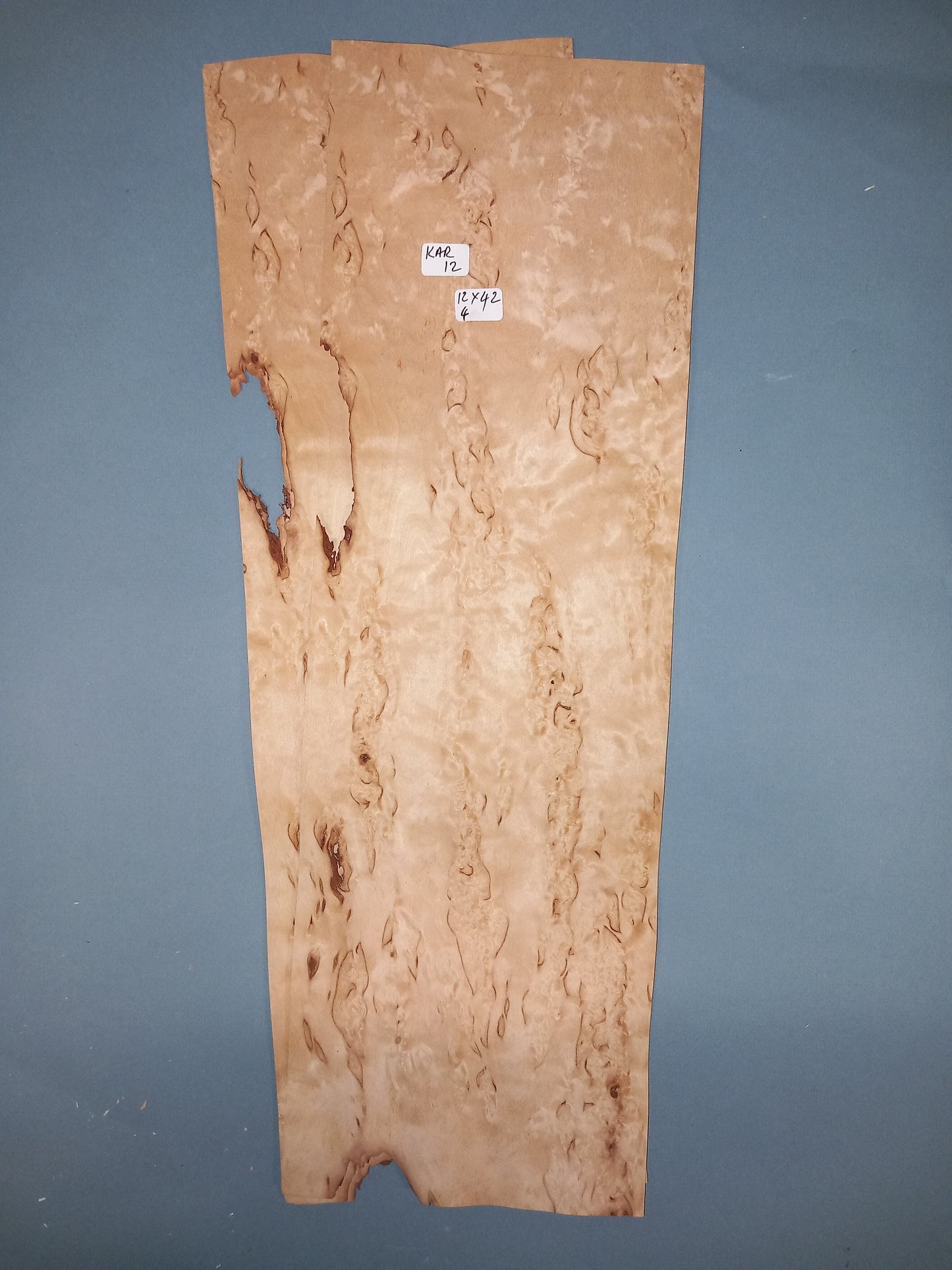2 CONSECUTIVE SHEETS OF KARELIAN BIRCH VENEER 12 X 42 CM