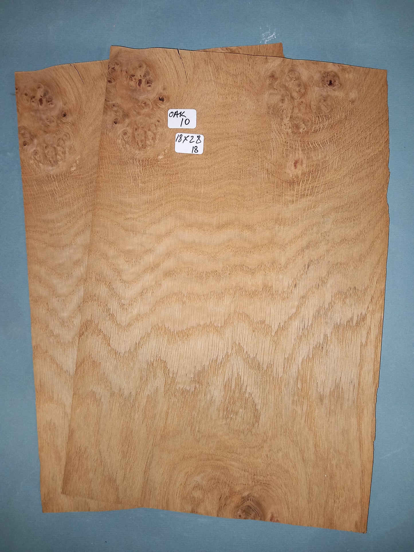 2 CONSECUTIVE SHEETS OF OAK CLUSTER VENEER 18 X 23 CM