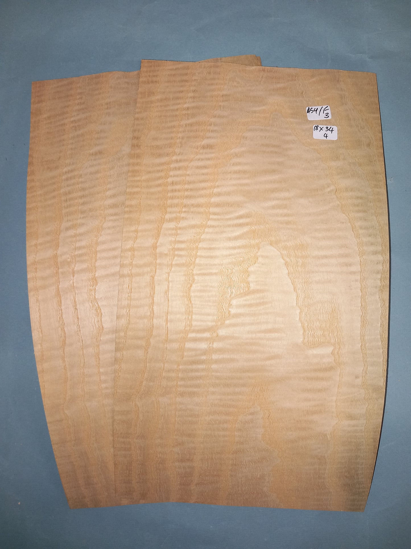 2 CONSECUTIVE SHEETS OF FIGURED ASH VENEER 18 X 34 CM