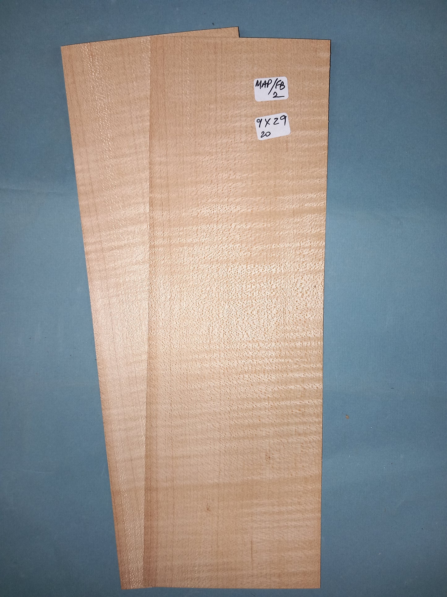 2 CONSECUTIVE SHEETS OF FIDDLEBACK MAPLE VENEER 9 X 29 CM