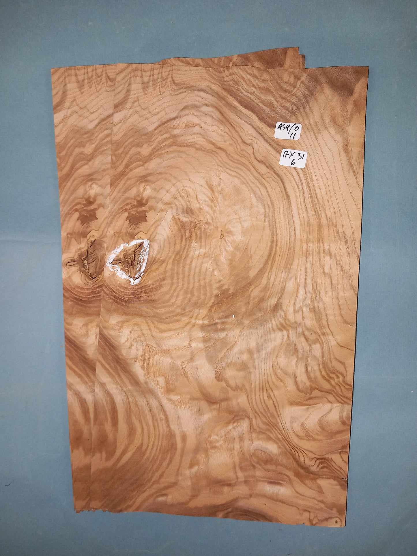 2 CONSECUTIVE SHEETS OF OLIVE ASH VENEER 17 X 31 CM