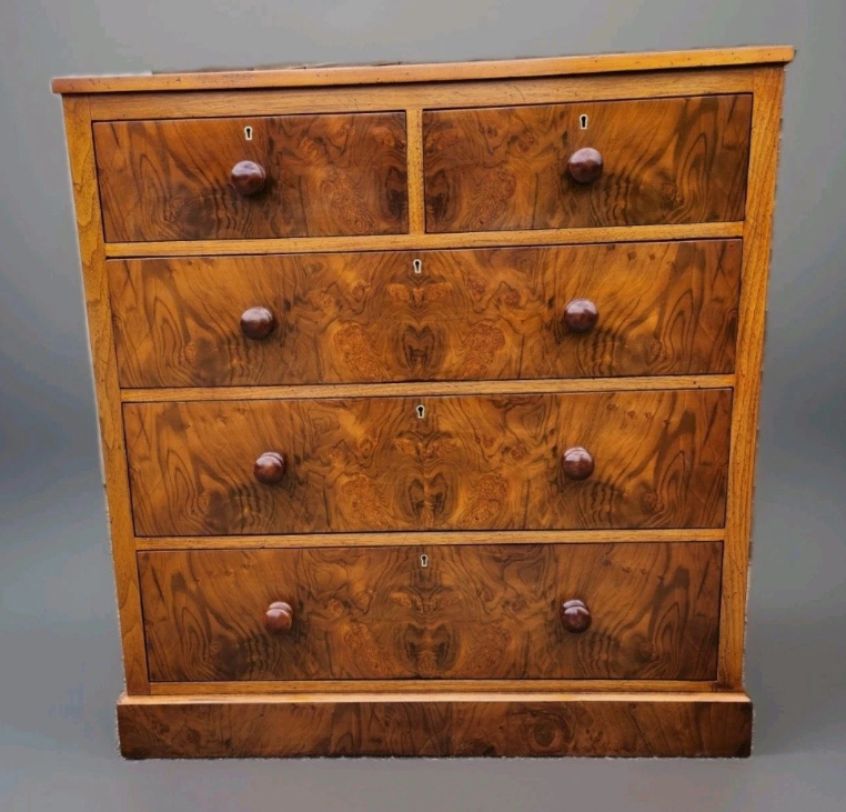 EDWARDIAN BURR WALNUT CHEST OF DRAWERS ANTIQUE BURL DESK VICTORIAN  FURNITURE