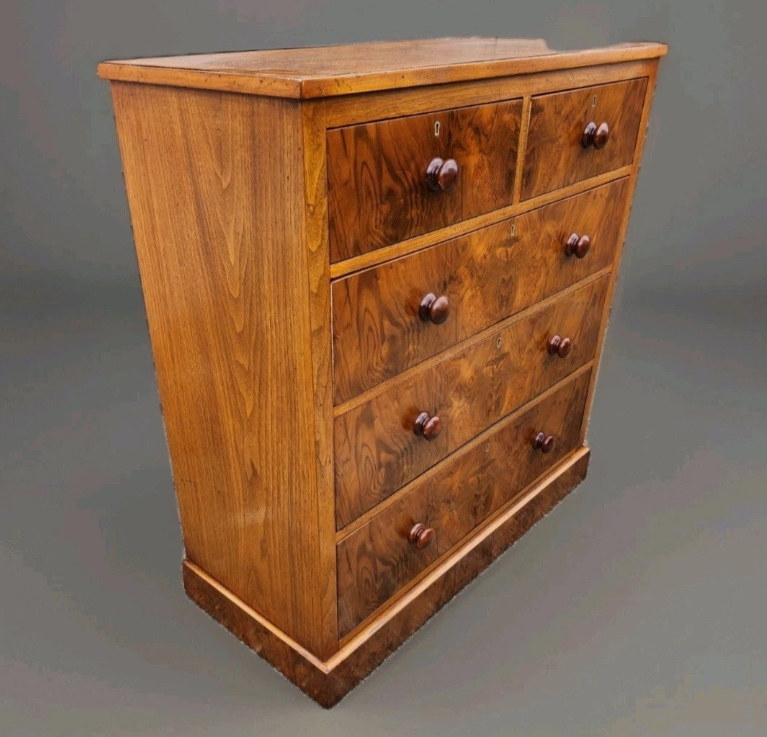 EDWARDIAN BURR WALNUT CHEST OF DRAWERS ANTIQUE BURL DESK VICTORIAN  FURNITURE