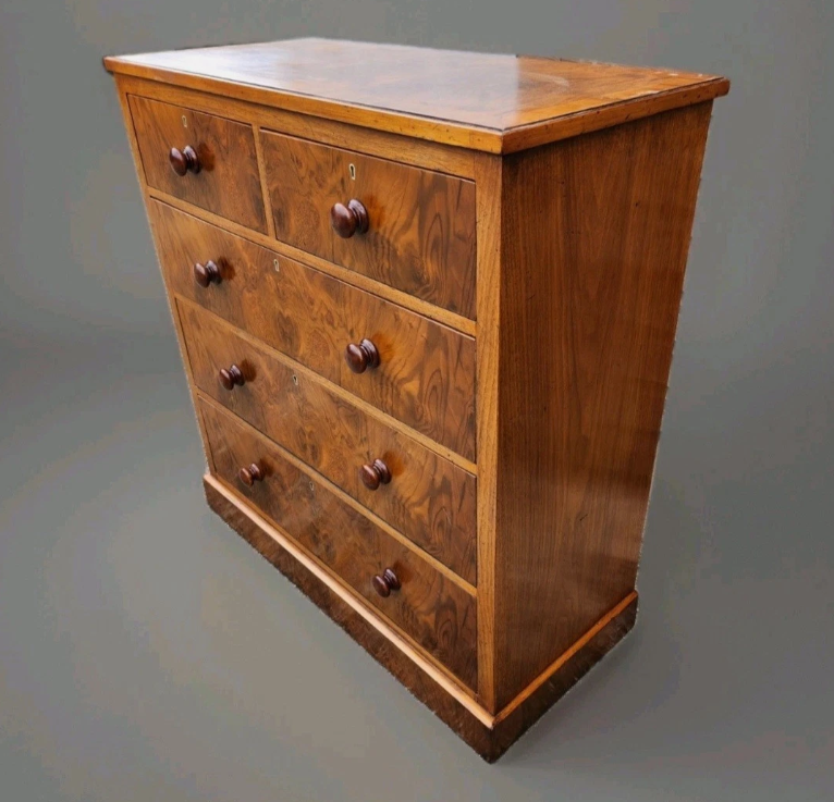 EDWARDIAN BURR WALNUT CHEST OF DRAWERS ANTIQUE BURL DESK VICTORIAN  FURNITURE