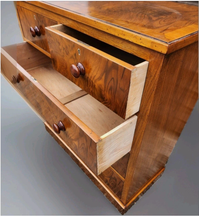 EDWARDIAN BURR WALNUT CHEST OF DRAWERS ANTIQUE BURL DESK VICTORIAN  FURNITURE