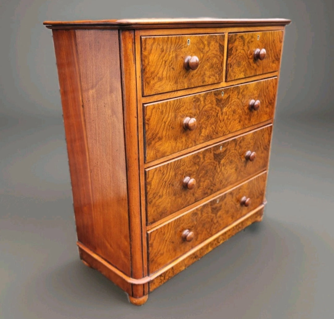 VICTORIAN BURR WALNUT CHEST OF DRAWERS ANTIQUE BURL DESK VICTORIAN  FURNITURE