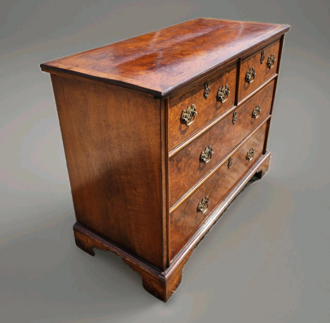 GEORGIAN STYLE BURR WALNUT CHEST OF DRAWERS