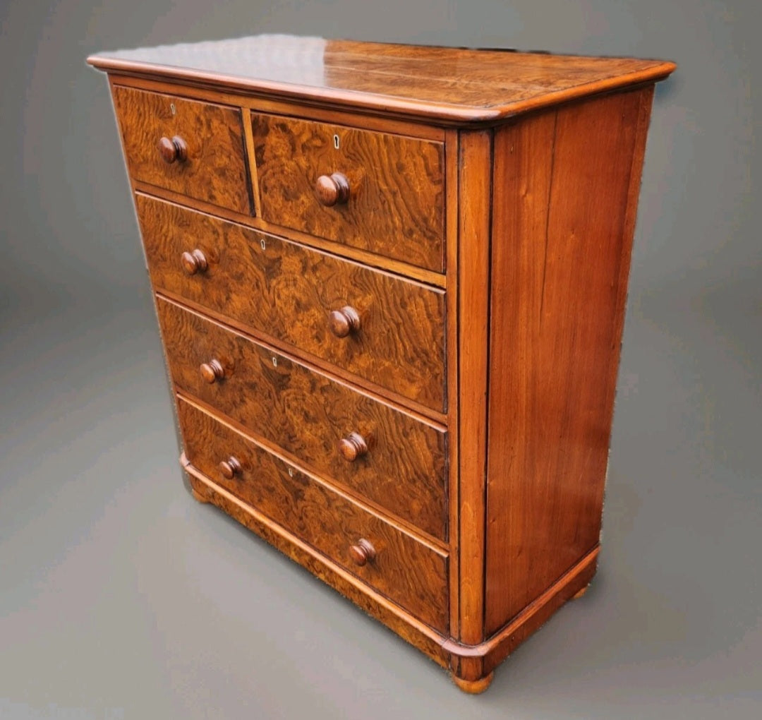 VICTORIAN BURR WALNUT CHEST OF DRAWERS ANTIQUE BURL DESK VICTORIAN  FURNITURE