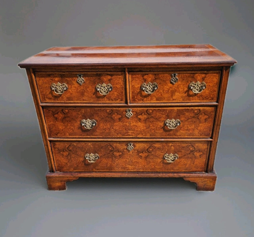 GEORGIAN STYLE BURR WALNUT CHEST OF DRAWERS