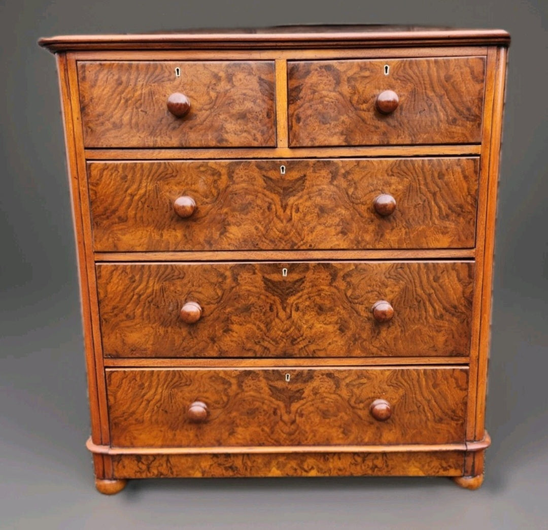 VICTORIAN BURR WALNUT CHEST OF DRAWERS ANTIQUE BURL DESK VICTORIAN  FURNITURE