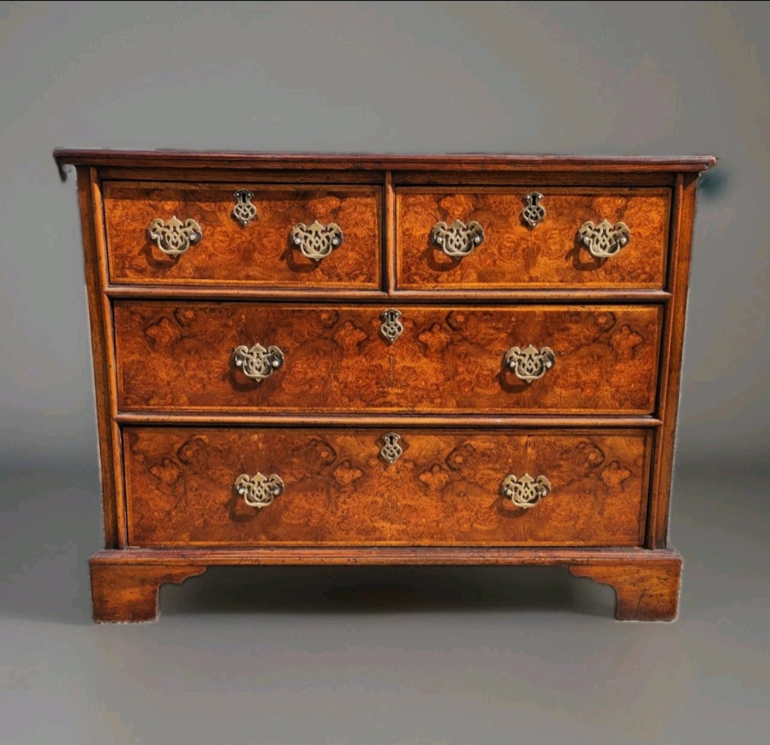 GEORGIAN STYLE BURR WALNUT CHEST OF DRAWERS