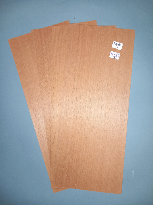 4 CONSECUTIVE SHEETS OF BEECH VENEER  12 X 29 CM