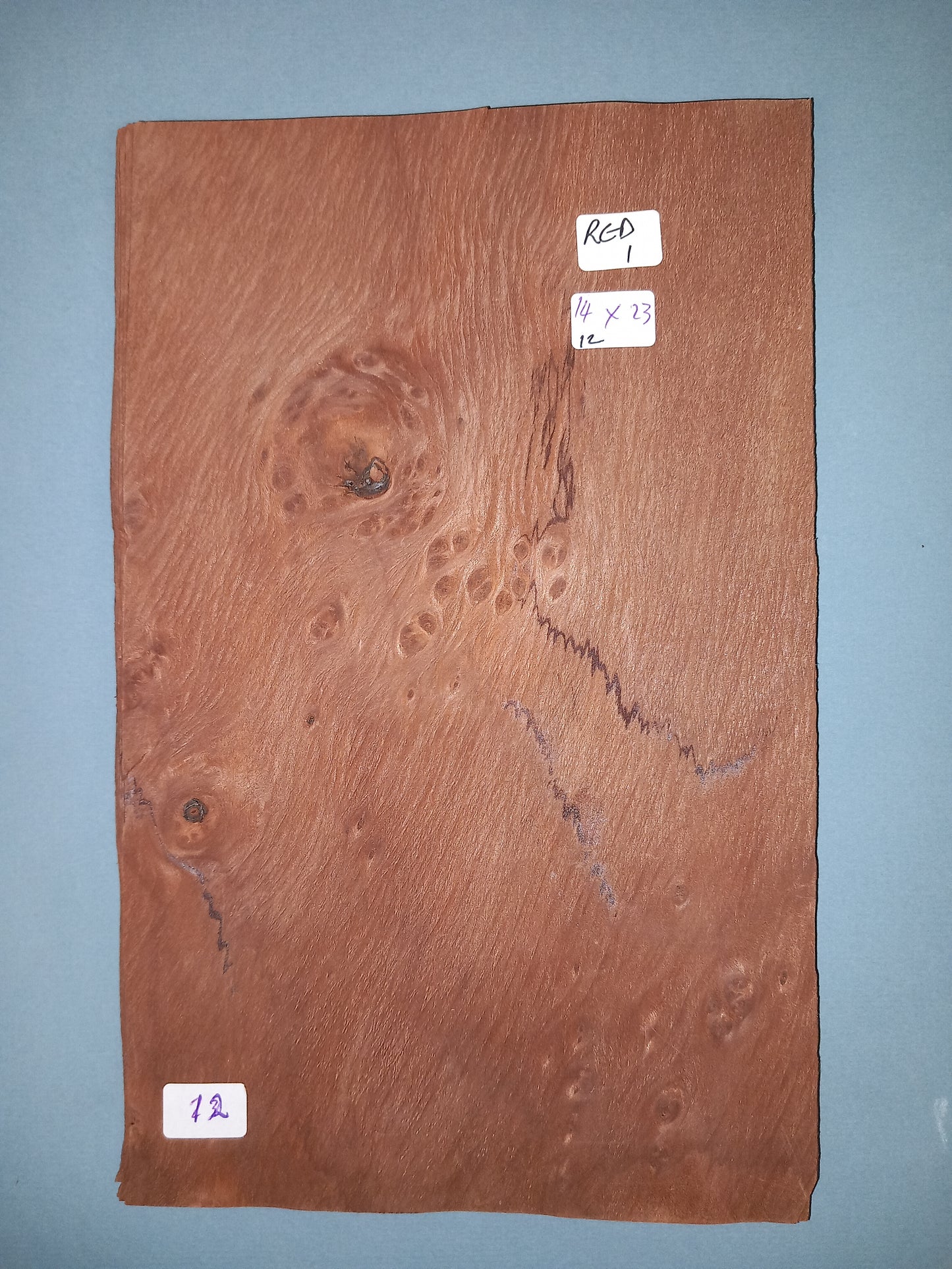 CONSECUTIVE SHEETS OF REDWOOD BURR VENEER  14 X 23 CM