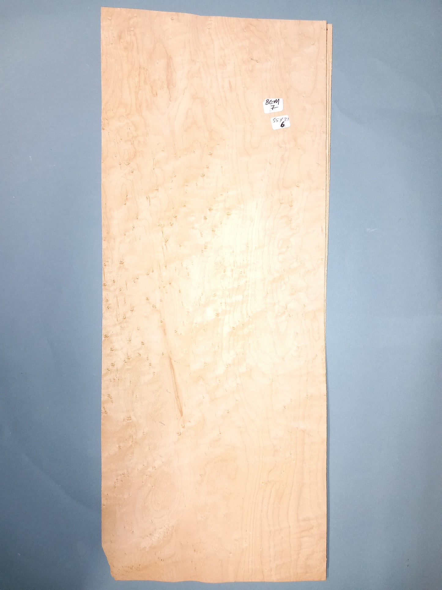 CONSECUTIVE SHEETS OF BIRDS EYE MAPLE VENEER   55 X 21 CM