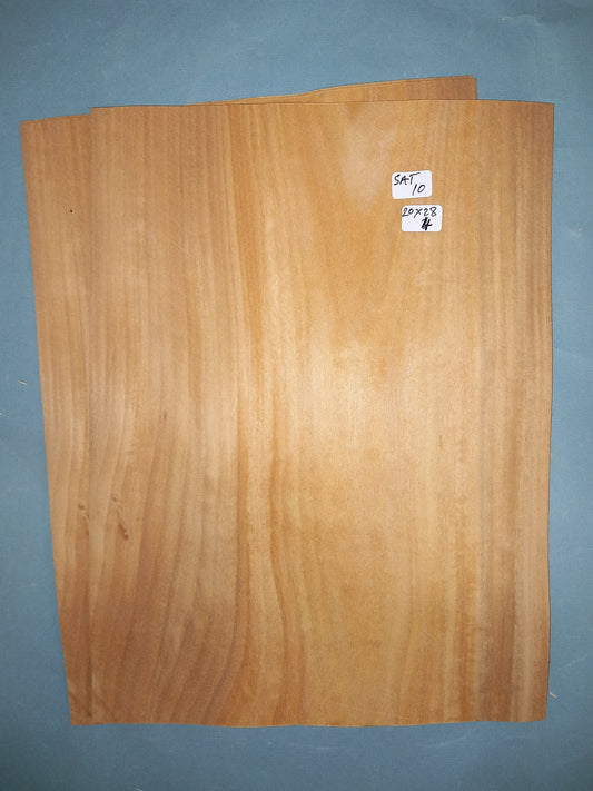 2 CONSECUTIVE SHEETS OF SATINWOOD VENEER   20 X 28 CM