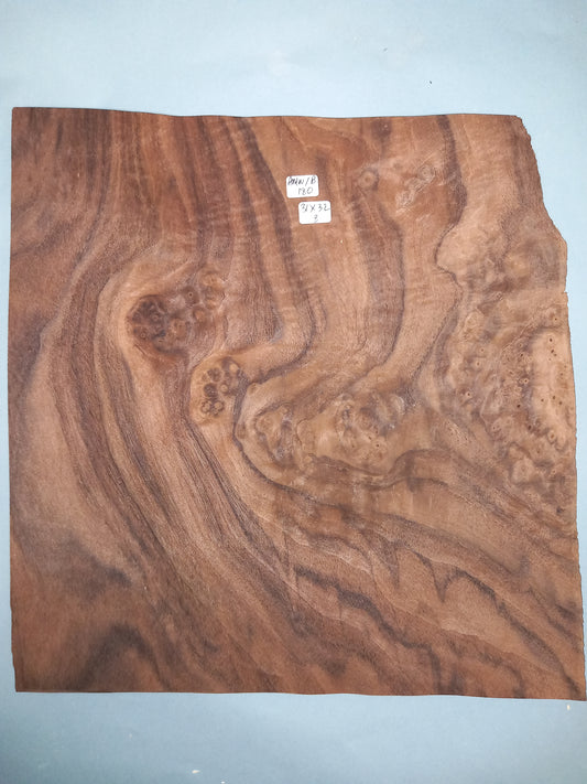 CONSECUTIVE SHEETS OF AMERICAN BURR WALNUT VENEER    32 X 31 CM
