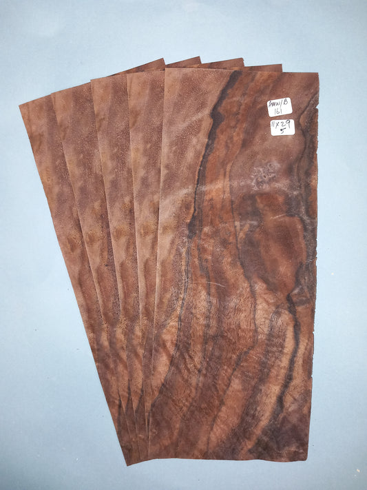 5 CONSECUTIVE SHEETS OF AMERICAN BURR WALNUT VENEER   11 X 29  CM