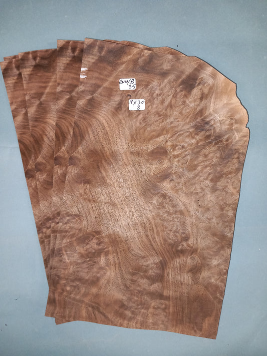 4 CONSECUTIVE SHEETS OF EUROPEAN BURR WALNUT VENEER      18 X 30 CM